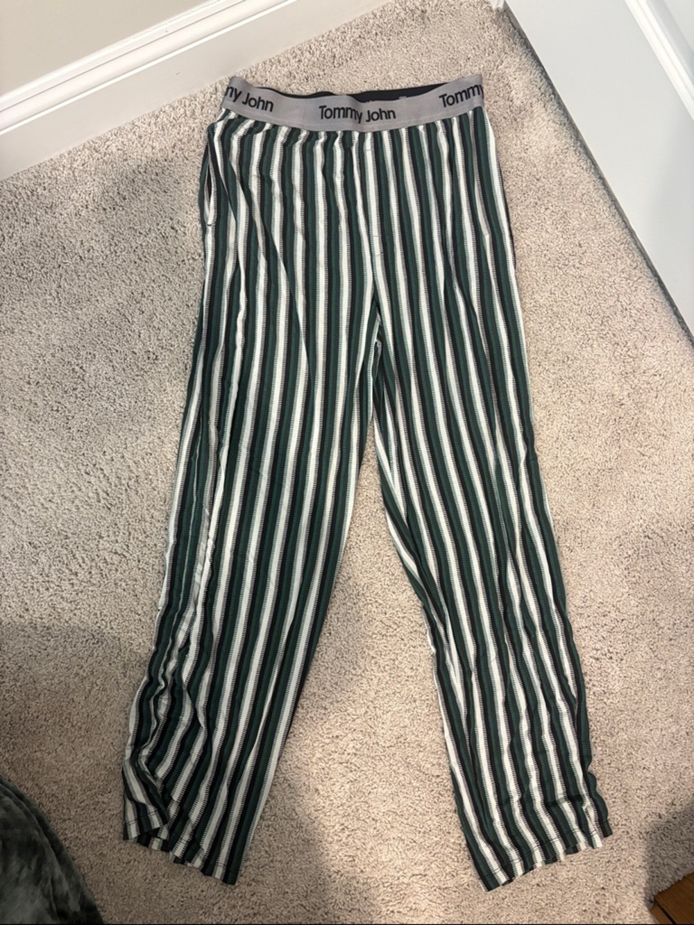 Tommy John Green and White Vertical Stripe Joggers